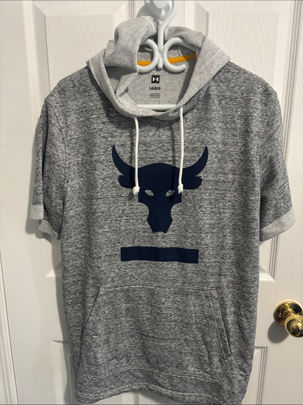 Under Armour Grey Short Sleeve Hoodie with Navy Bull Logo